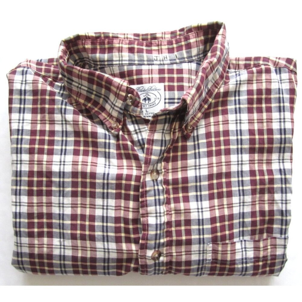 Men's Brooks Brothers Plaid Cotton Button Short Sleeve Shirt Sz L (MT847)